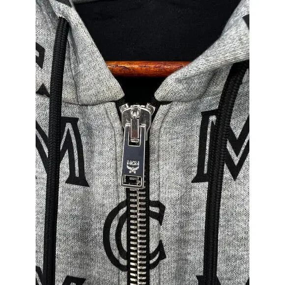 MCM Monogram Zip-up Hoodie In Grey